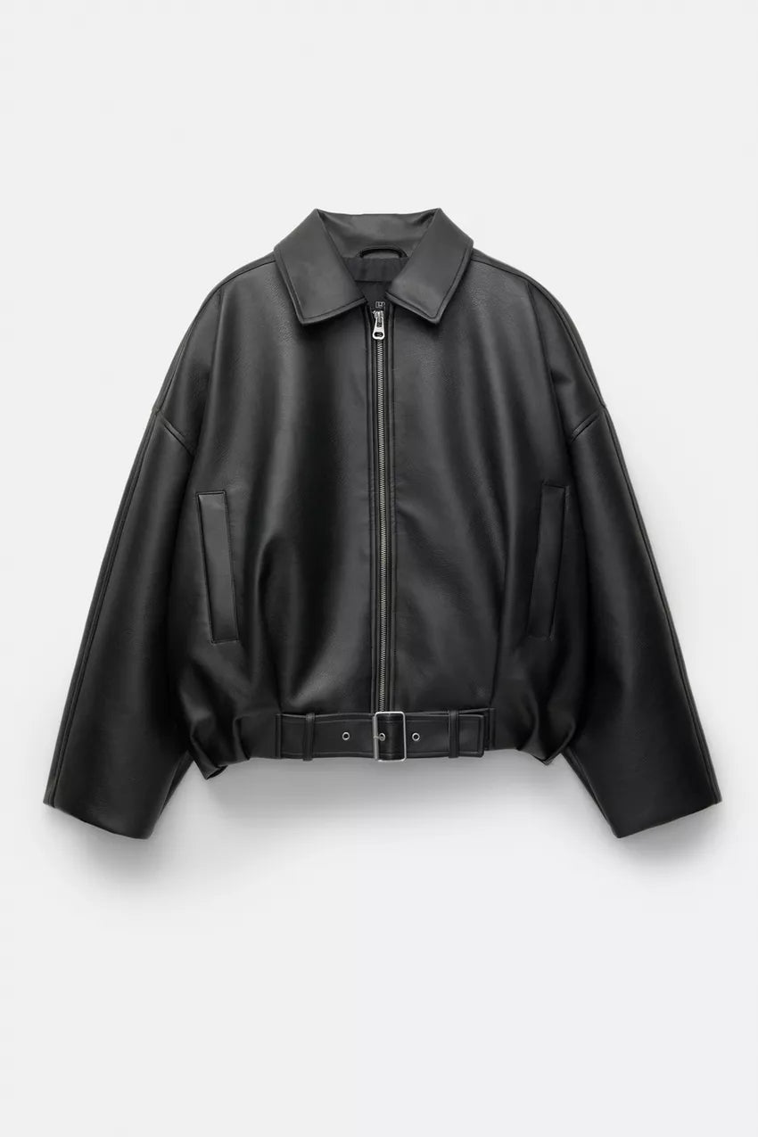 Vanessa | Oversized Leather Jacket with Belt