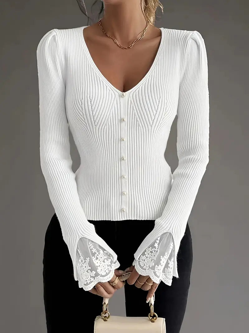 Elise | Elegant Lace-Sleeve Sweater