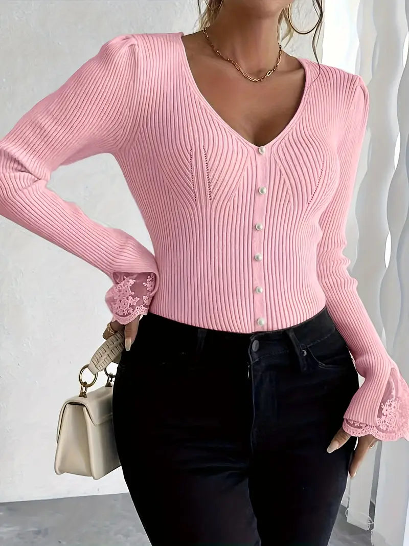 Elise | Elegant Lace-Sleeve Sweater