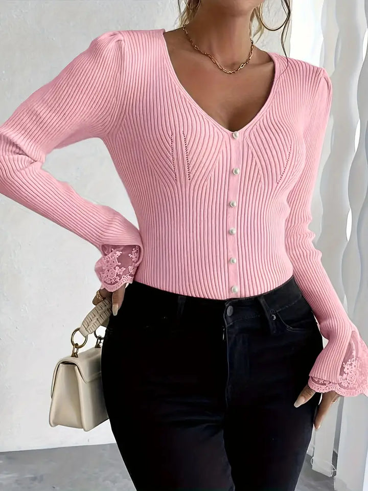 Elise | Elegant Lace-Sleeve Sweater