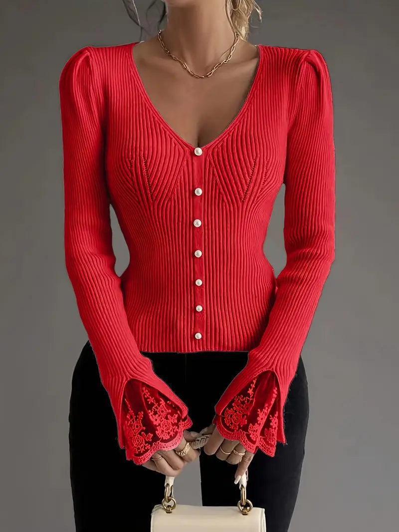 Elise | Elegant Lace-Sleeve Sweater