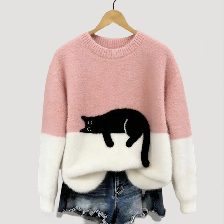 Cathy | Cozy Contrast Cat Knit Sweater