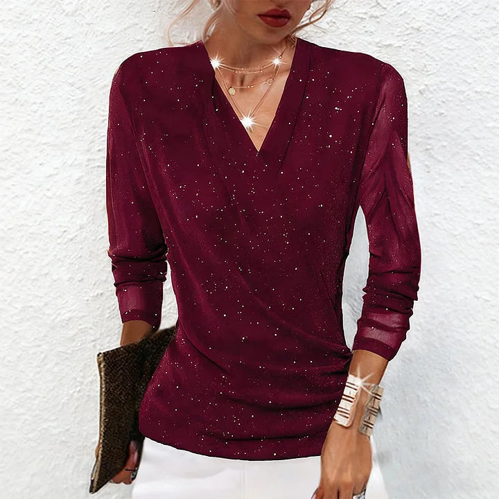 Maribel | Refined Draped V-Neck Long Sleeve Blouse