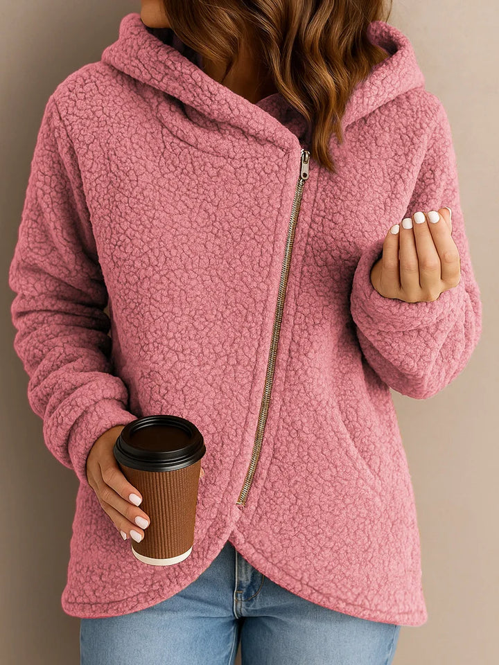 Lena | Cozy Angled Zip Hooded Jacket