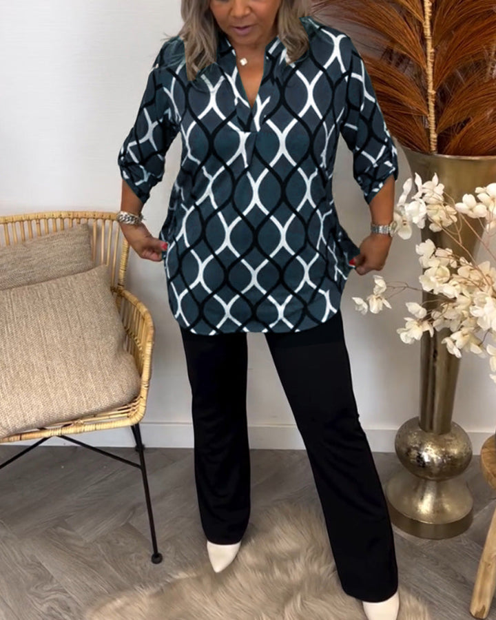 Naomi | Elegant Patterned Long Sleeve Blouse
