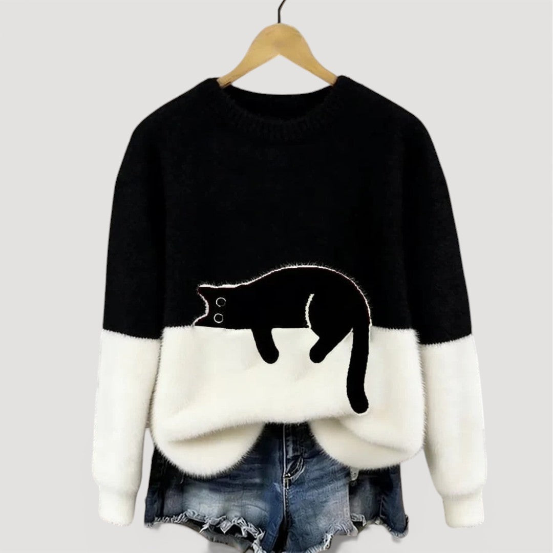 Cathy | Cozy Contrast Cat Knit Sweater