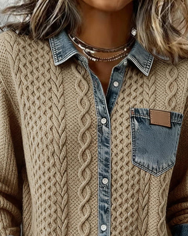 Elowen | Refined Contrast-Trim Layered Look Cardigan