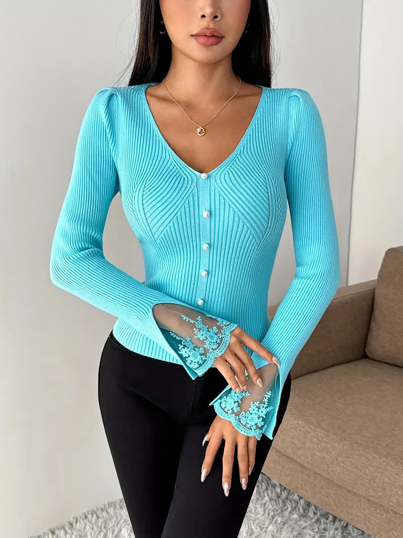 Elise | Elegant Lace-Sleeve Sweater