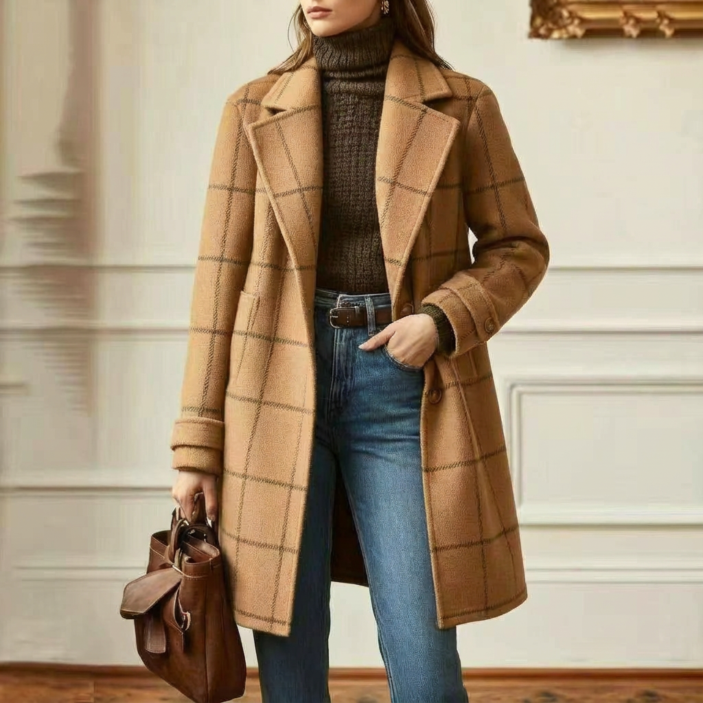 Vivienne | Elegant Check Long Coat