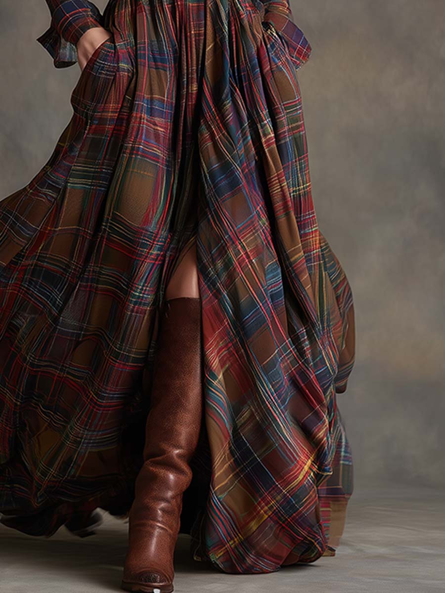 Scarlett | Elegant Plaid Shirt Dress