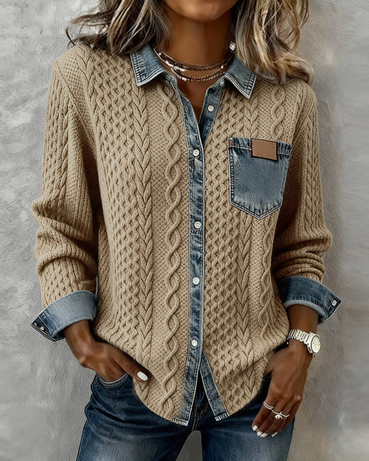 Elowen | Refined Contrast-Trim Layered Look Cardigan