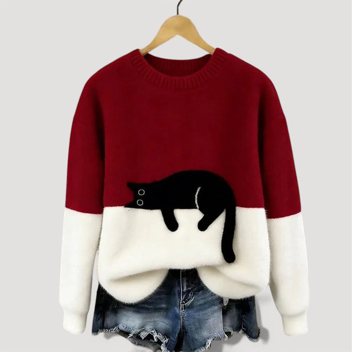 Cathy | Cozy Contrast Cat Knit Sweater