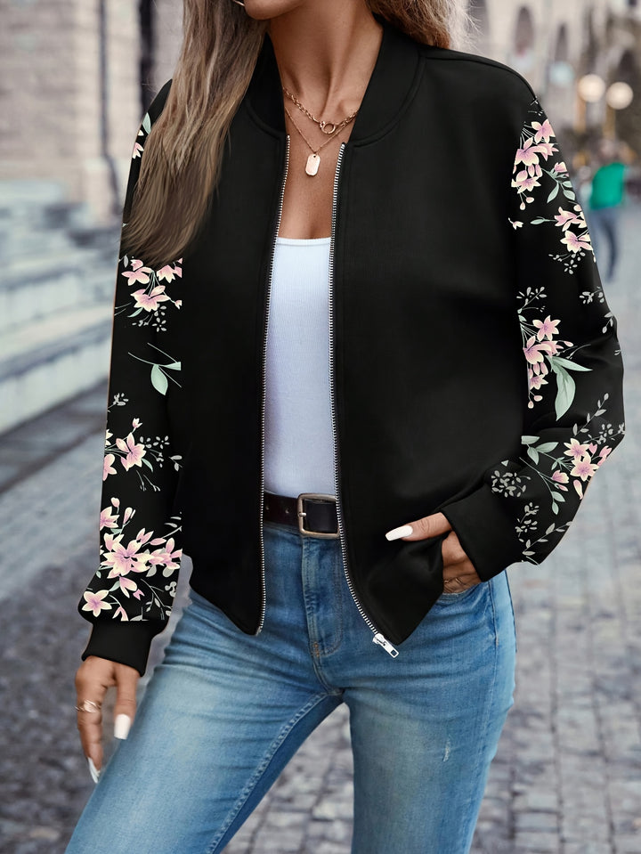 Harper | Floral Sleeve Zip Jacket