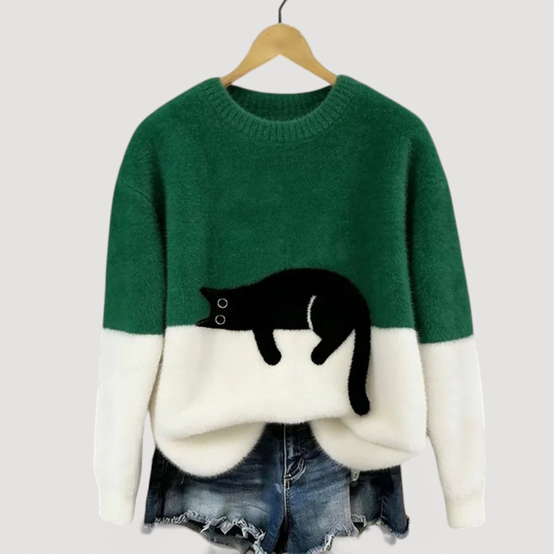 Cathy | Cozy Contrast Cat Knit Sweater