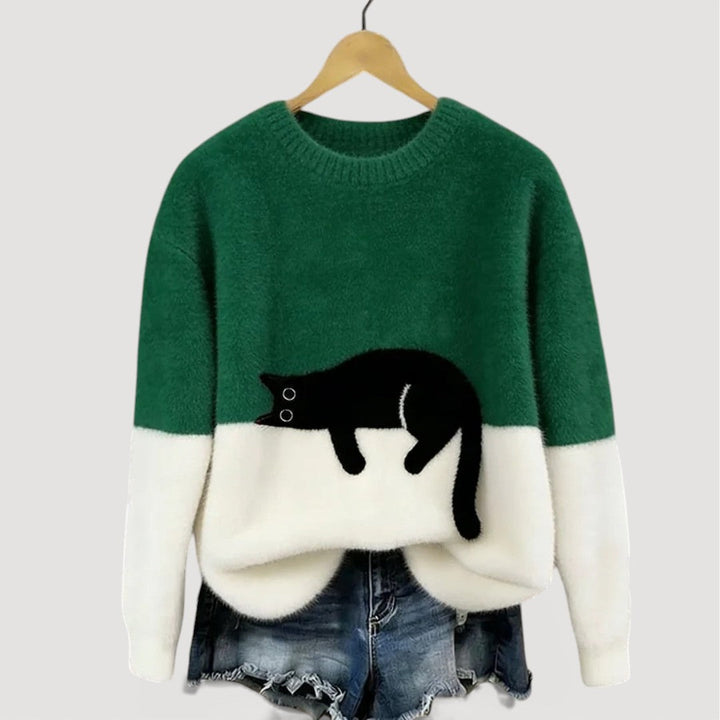 Cathy | Cozy Contrast Cat Knit Sweater