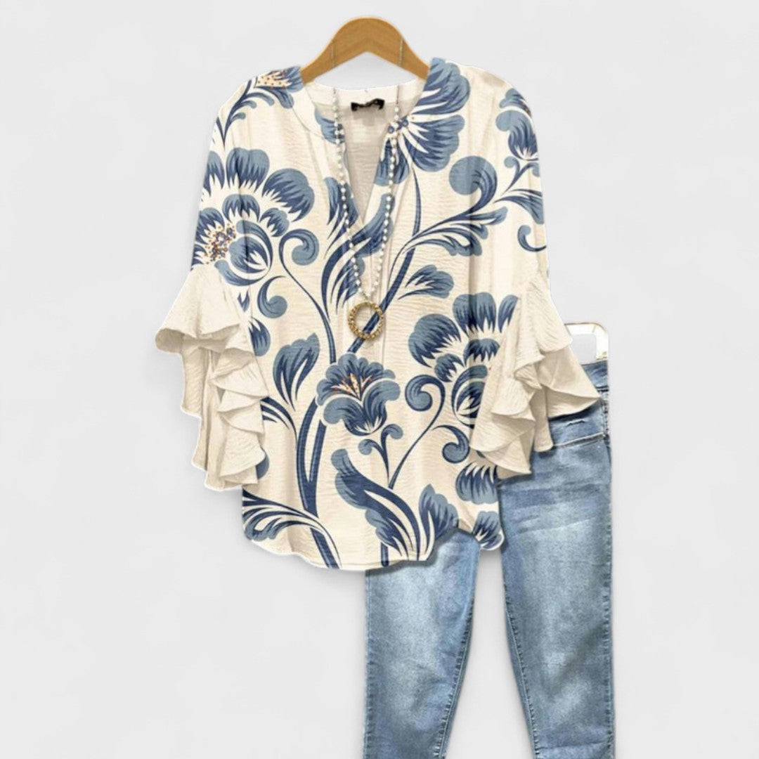 Lina | Elegant Floral Blouse With Ruffled Sleeves