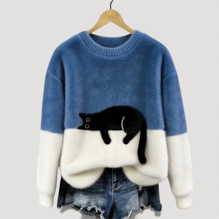 Cathy | Cozy Contrast Cat Knit Sweater