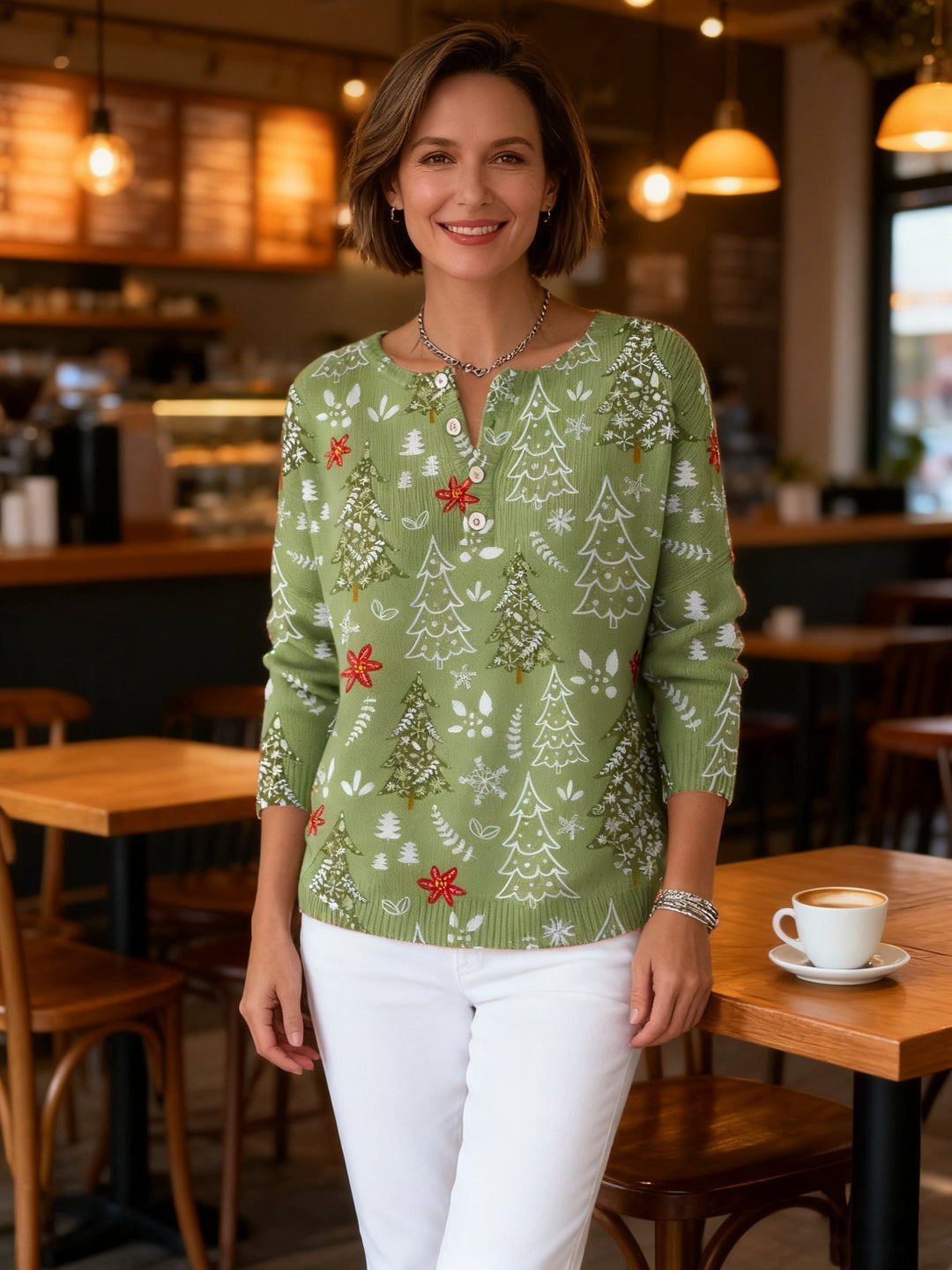 Tessa | Festive Button-Neck Christmas Jumper