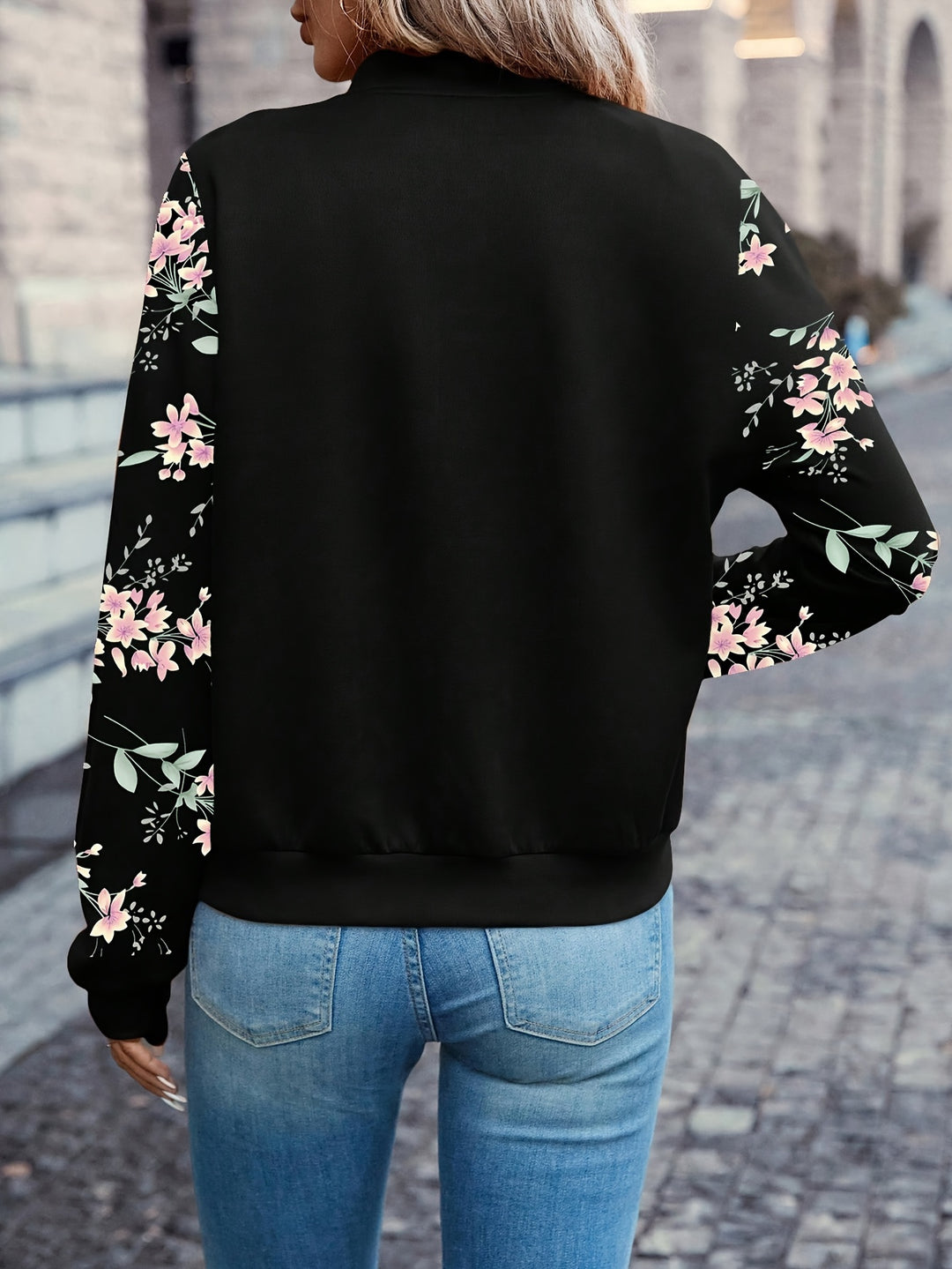 Harper | Floral Sleeve Zip Jacket