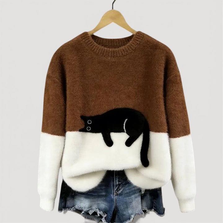 Cathy | Cozy Contrast Cat Knit Sweater