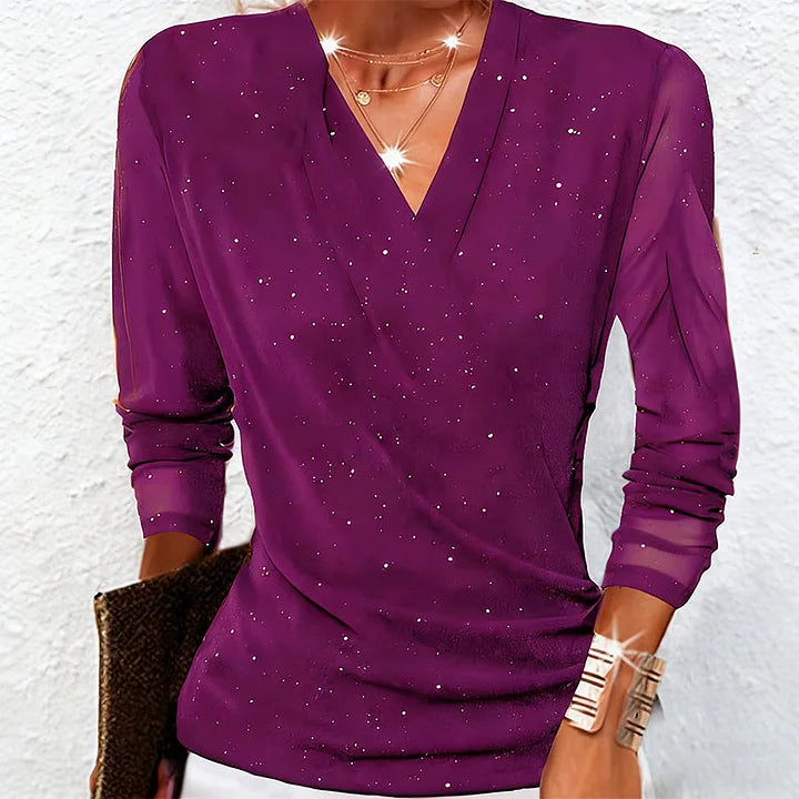 Maribel | Refined Draped V-Neck Long Sleeve Blouse