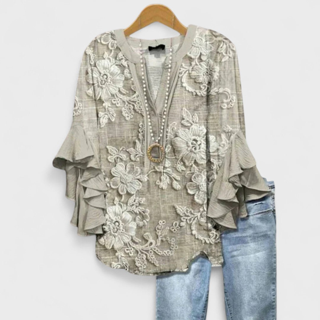 Lina | Elegant Floral Blouse With Ruffled Sleeves