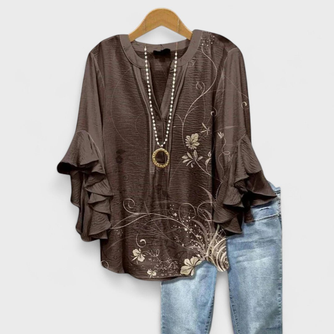 Lina | Elegant Floral Blouse With Ruffled Sleeves