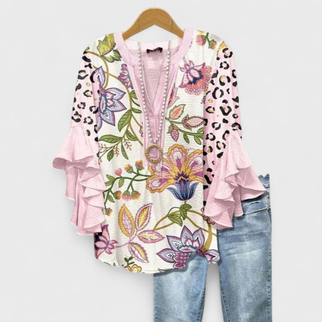 Lina | Elegant Floral Blouse With Ruffled Sleeves