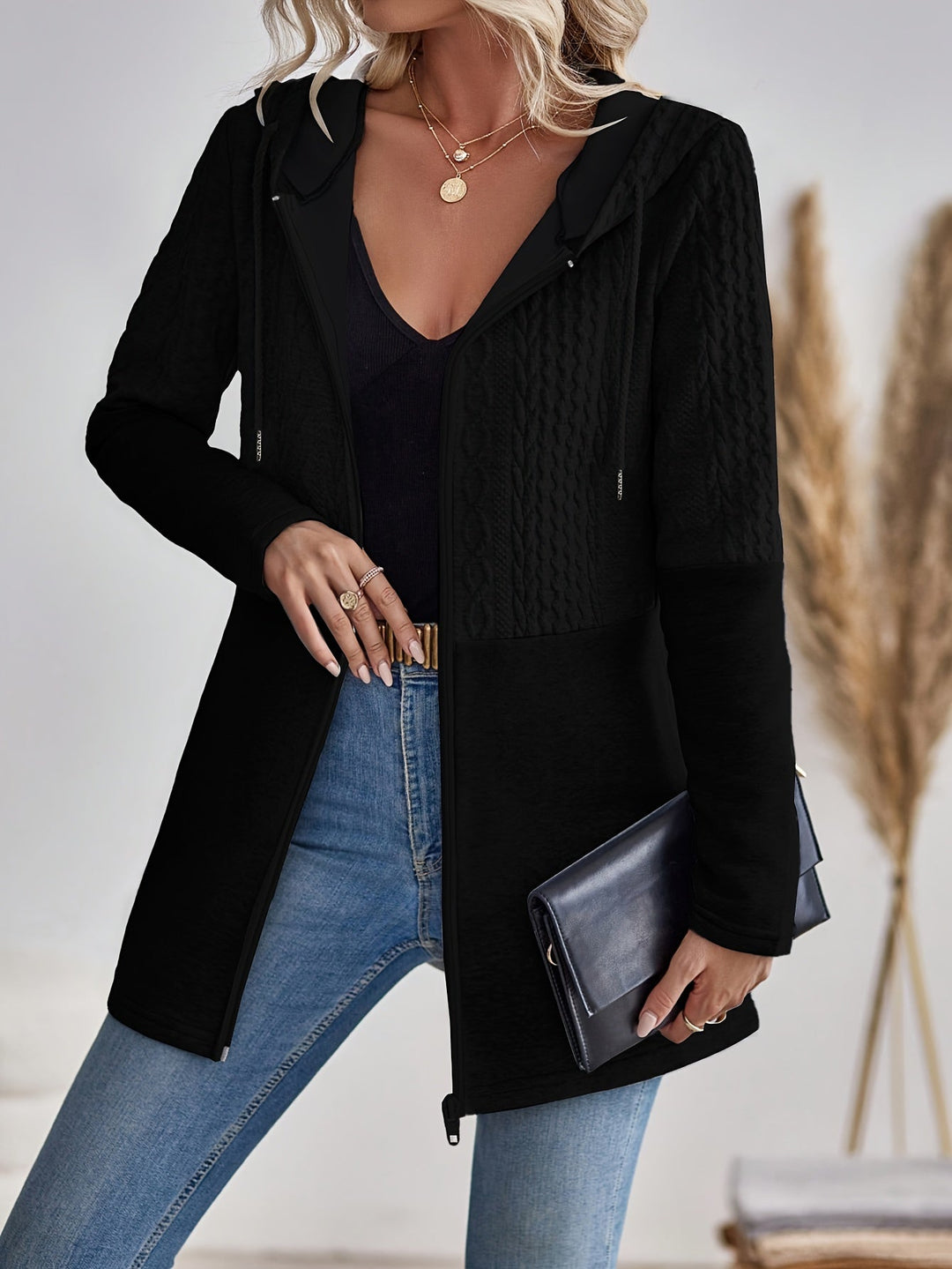 Lena | Refined Zip-Front Hooded Cardigan