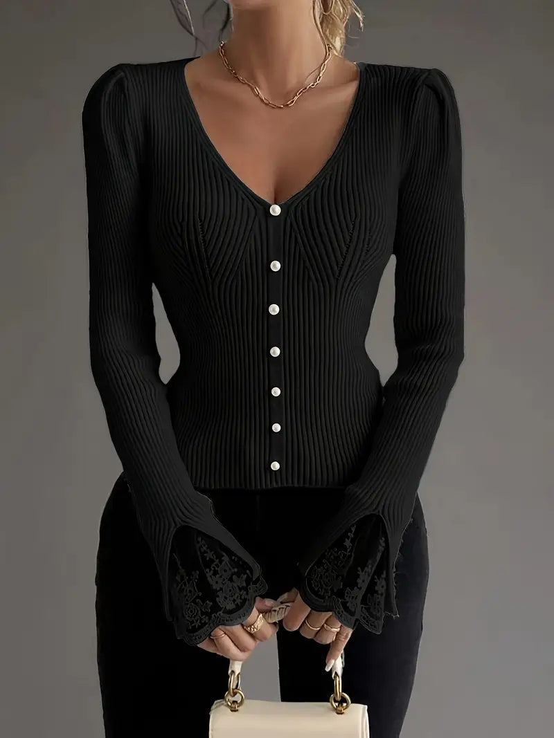 Elise | Elegant Lace-Sleeve Sweater