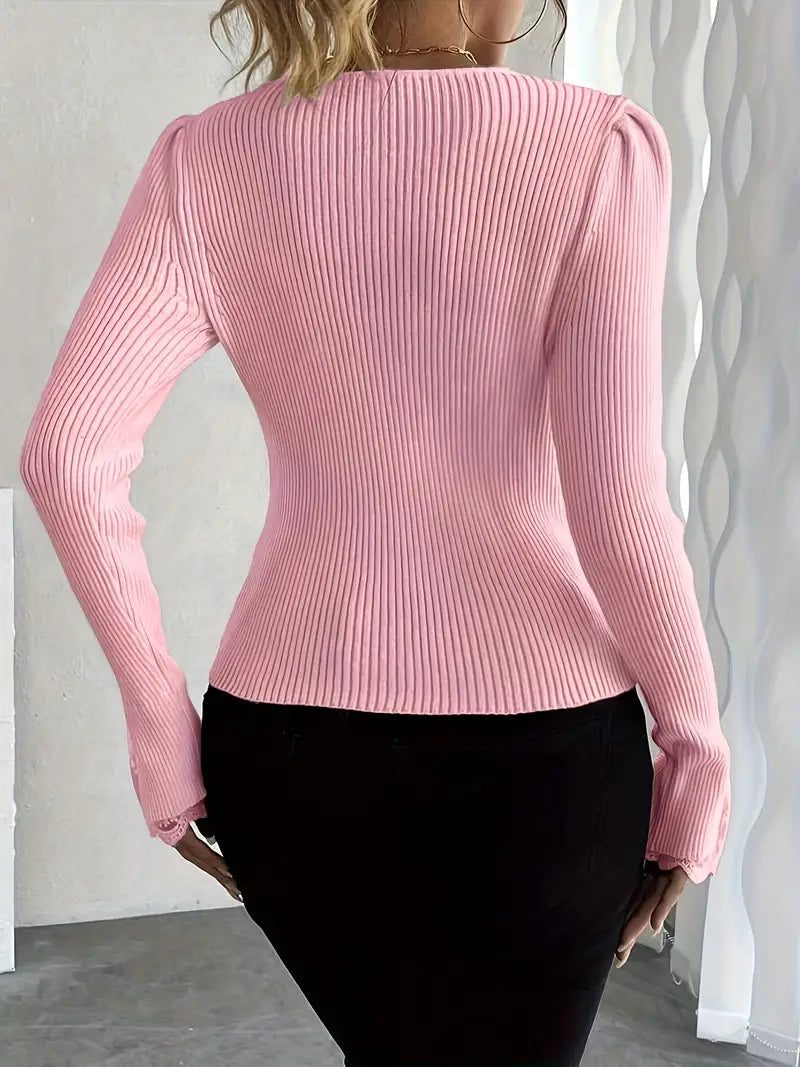 Elise | Elegant Lace-Sleeve Sweater