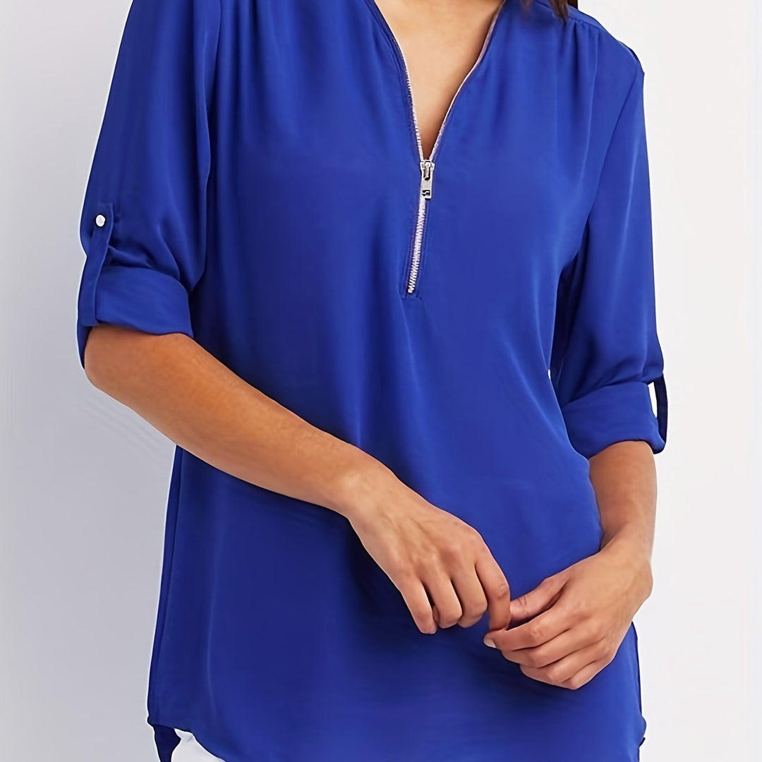 Ariana | Sleek Zip-Front V-Neck Blouse