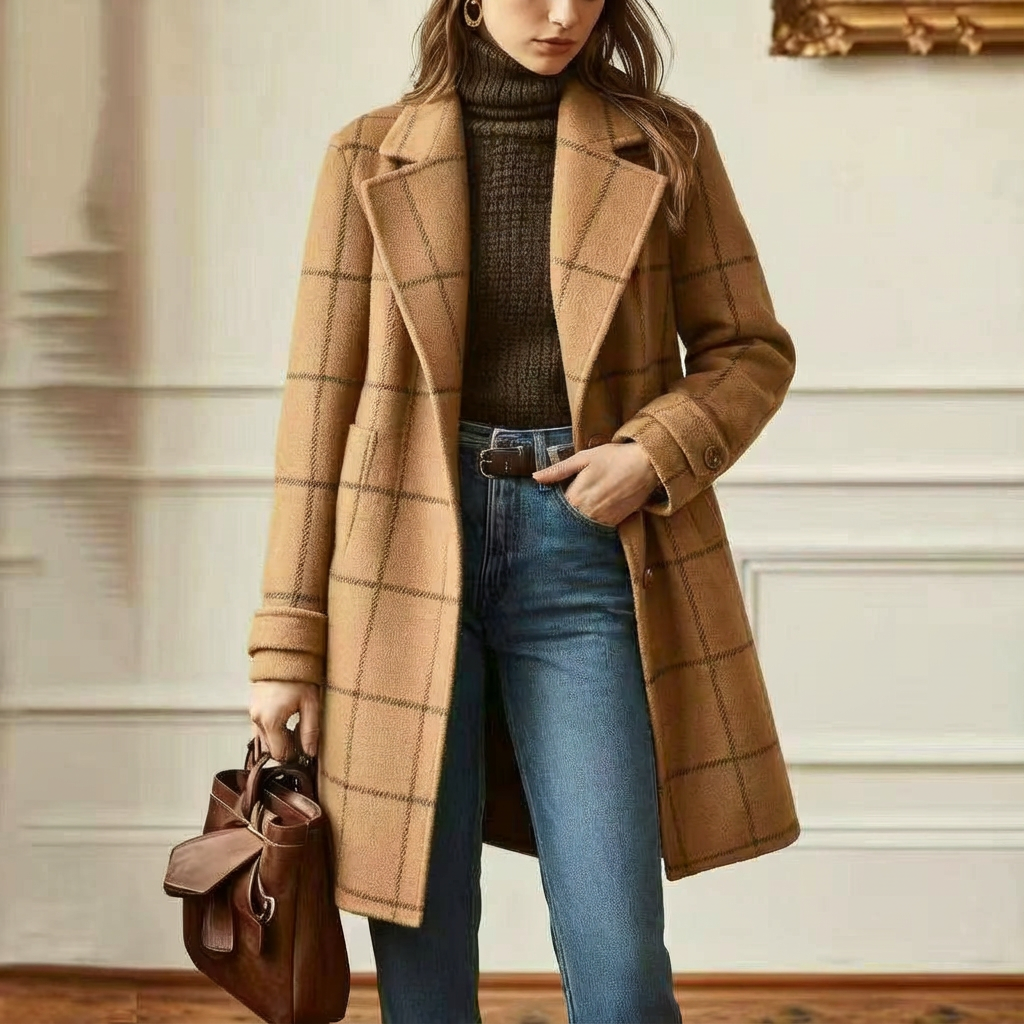 Vivienne | Elegant Check Long Coat