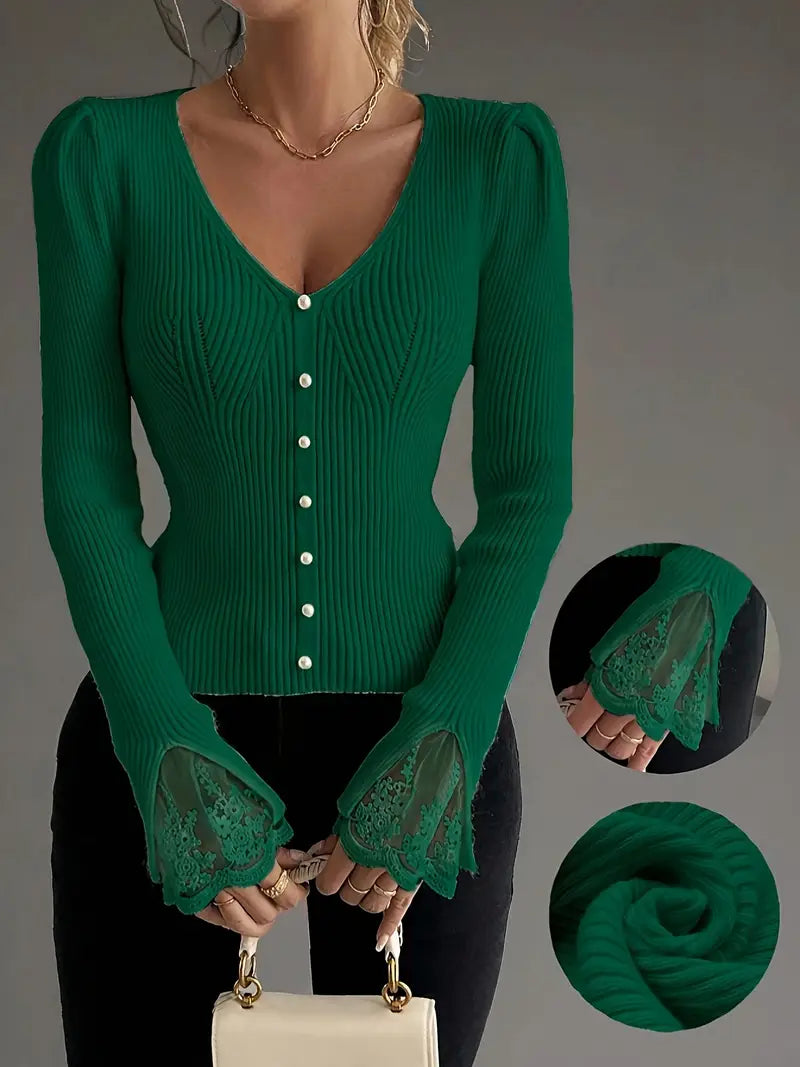 Elise | Elegant Lace-Sleeve Sweater