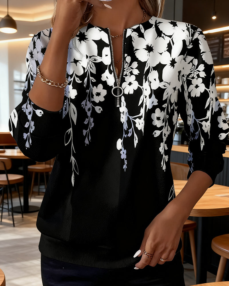 Elara | Soft Floral Half-Zip Sweatshirt