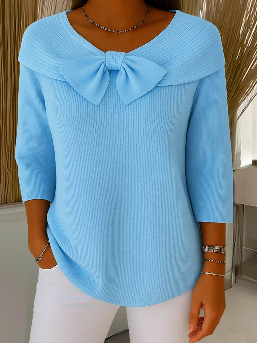 Clara | Elegant Bow-Accent Knit Sweater