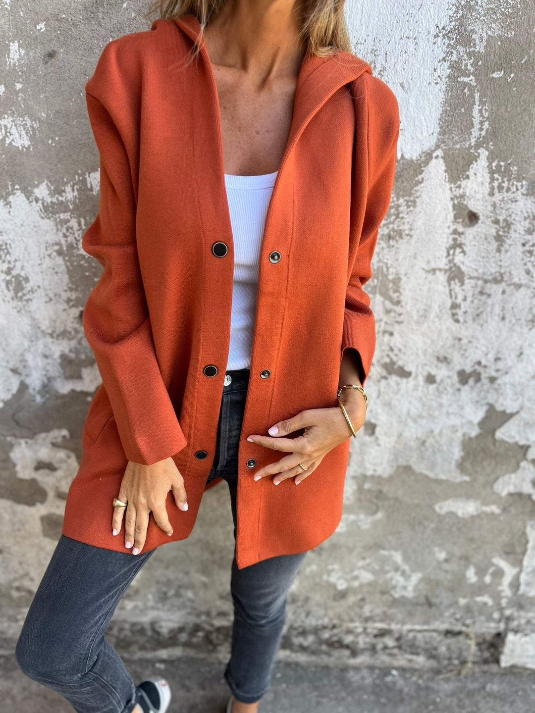 Clara | Soft Hooded Button Jacket