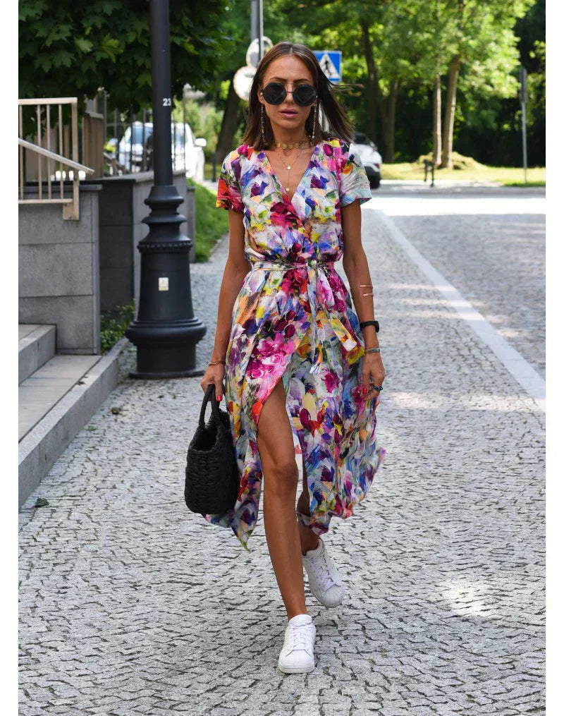Eva | Elegant V-Neck Flowing Midi Dress